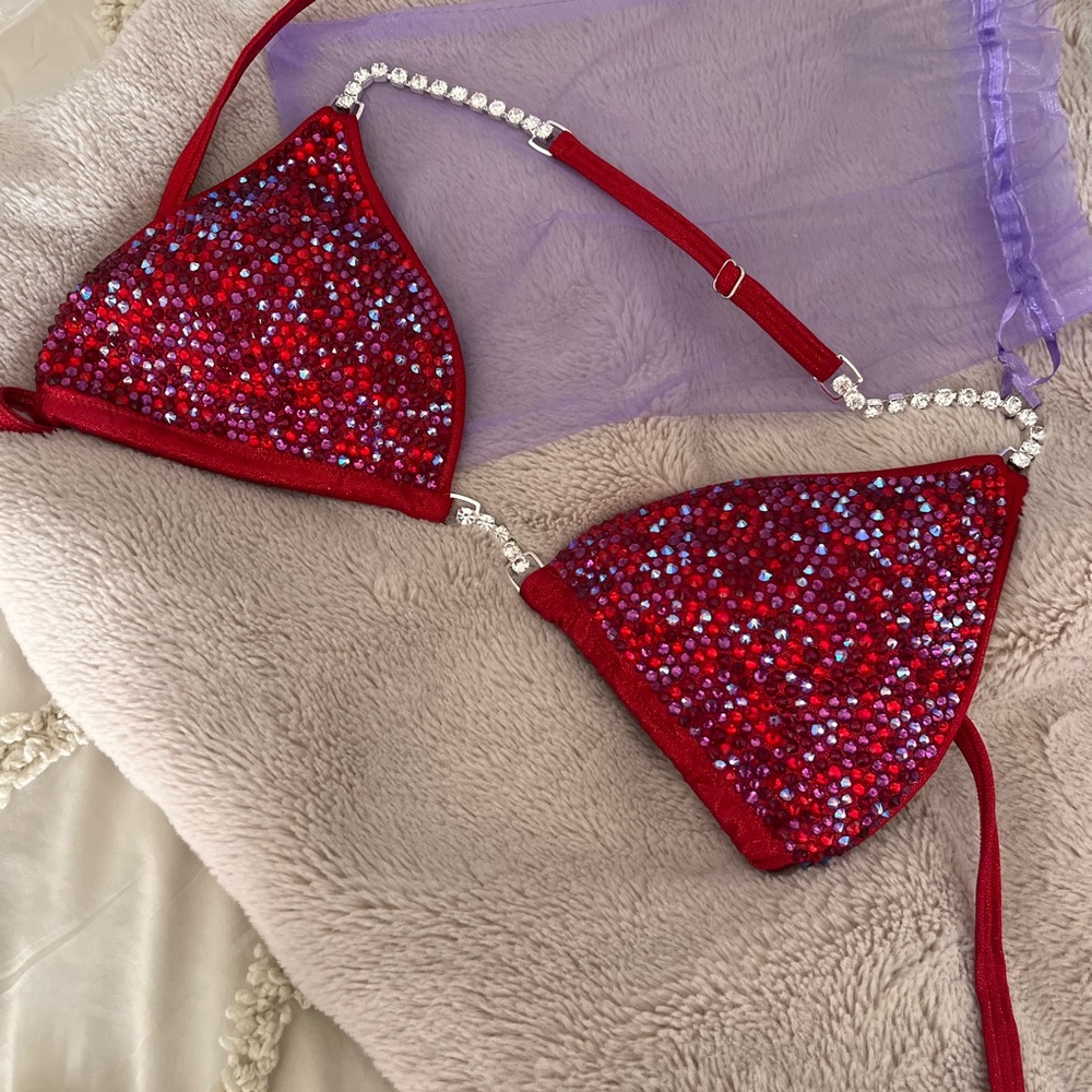 Angel Competition Bikini Red Bikini with Rhinestone Straps - Picture 2 of 6